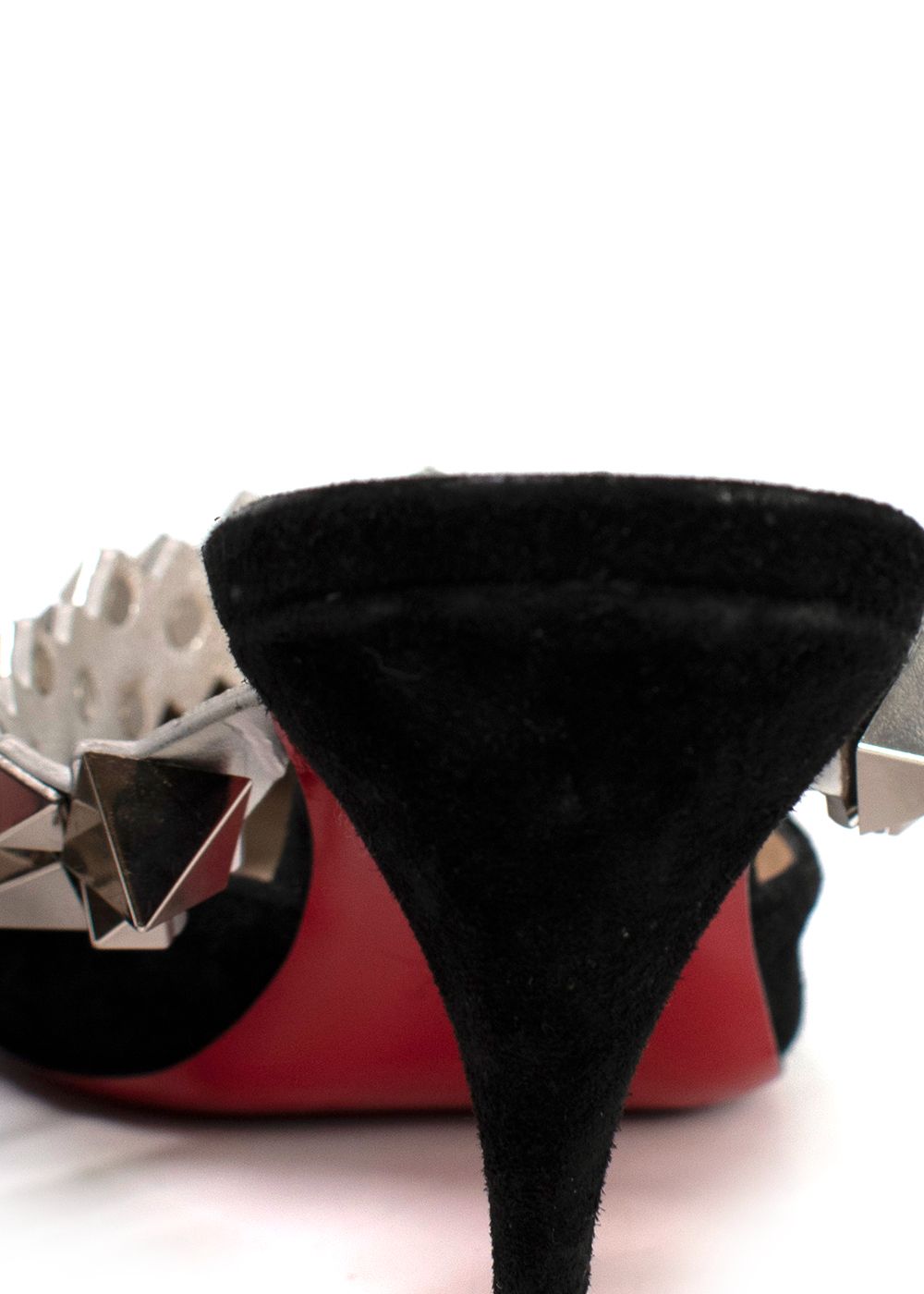 Preowned Christian Louboutin Black Suede Planet Choc Mules Size 36 Black/Silver/Red