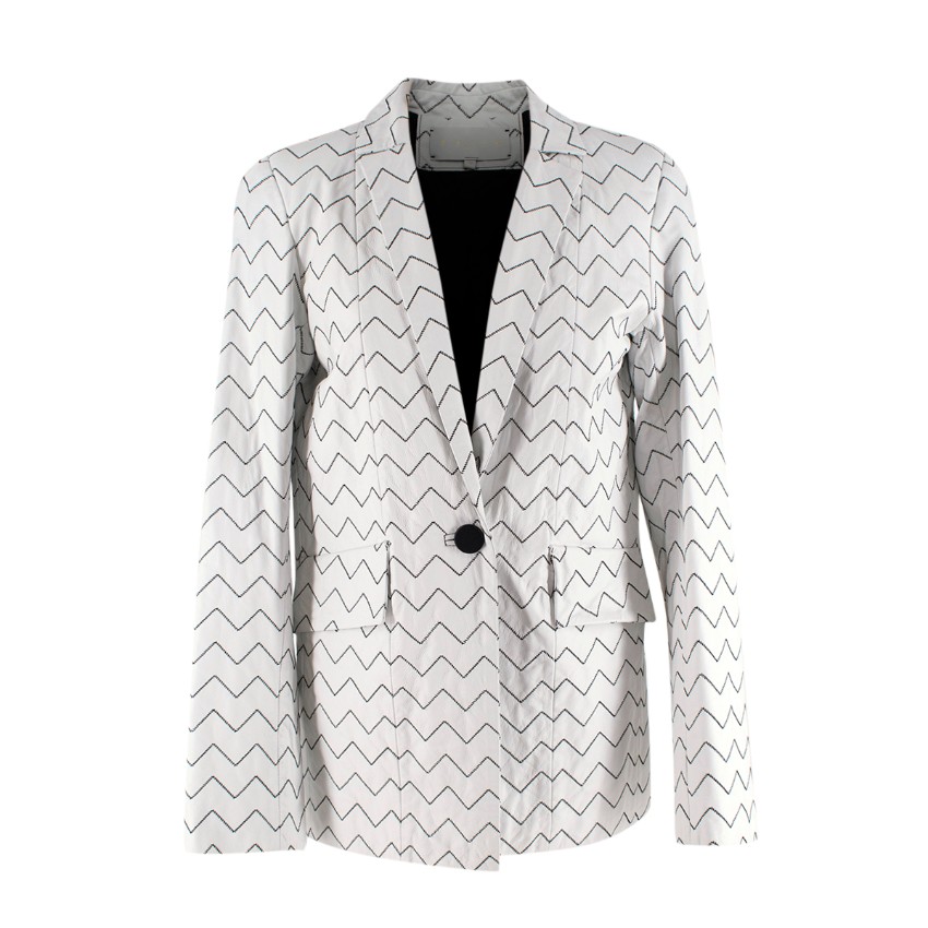 Preowned Skiim Magda White Leather Zigzag Blazer Size XS Black  White