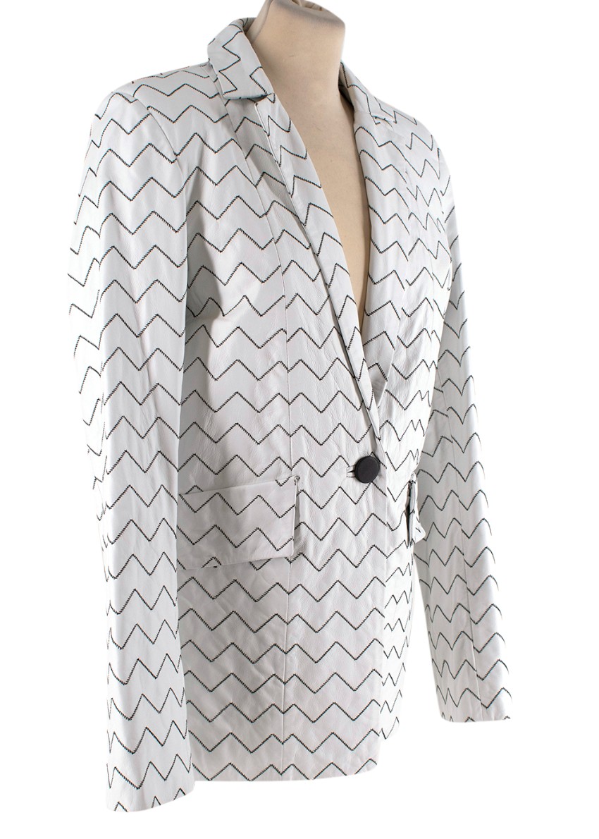 Preowned Skiim Magda White Leather Zigzag Blazer Size XS Black  White