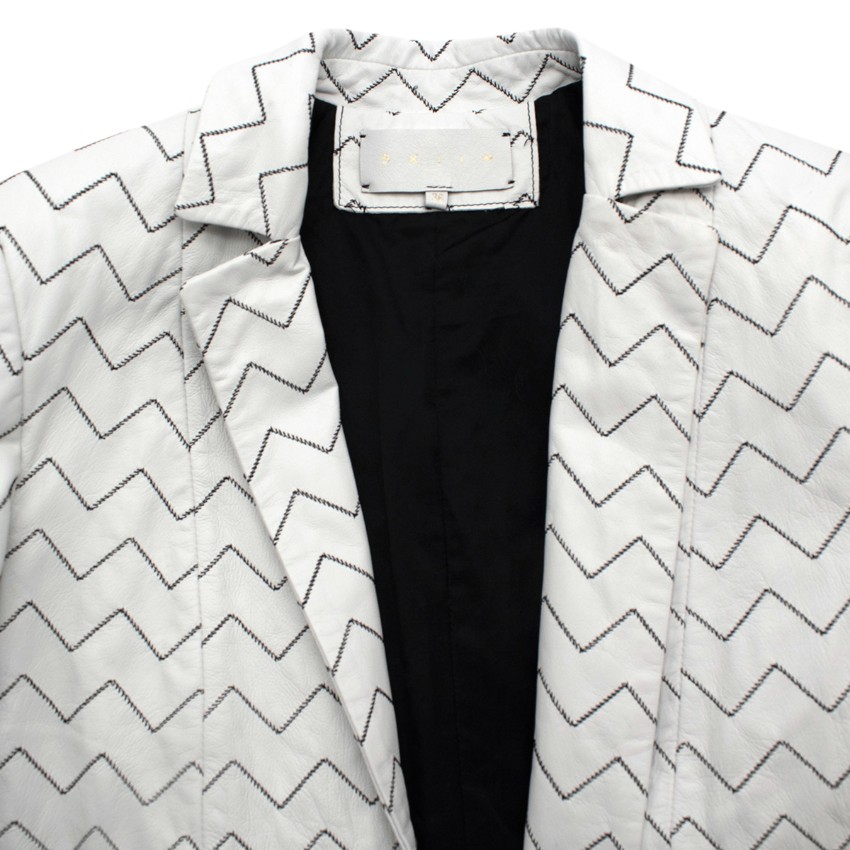 Preowned Skiim Magda White Leather Zigzag Blazer Size XS Black  White