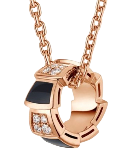 Bvlgari 18ct Rose Gold Diamond Pave Serpenti Viper Necklace rose gold/onyx/diamond