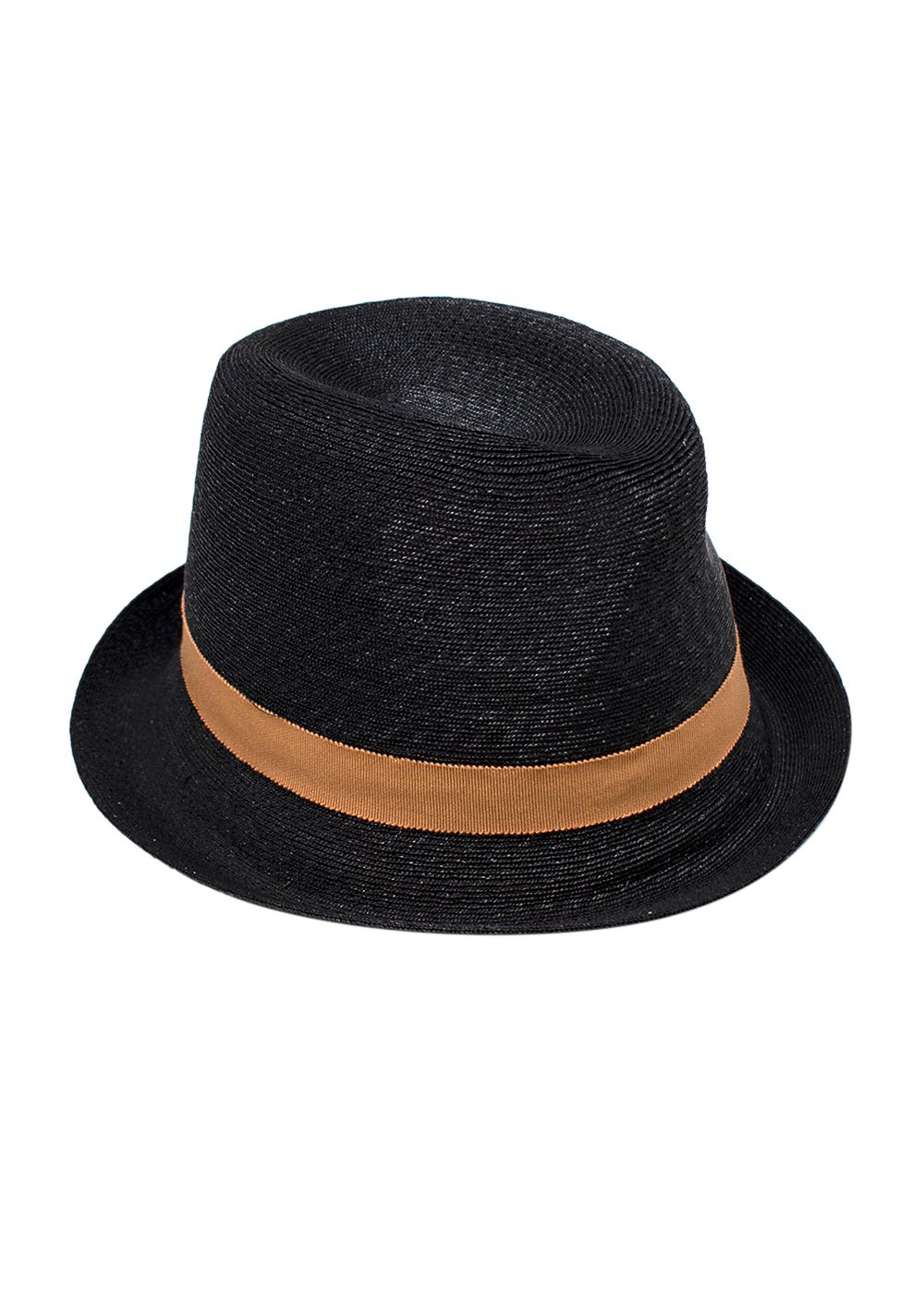 Philip Treacy Black Woven Leather Trimmed Trilby Hat