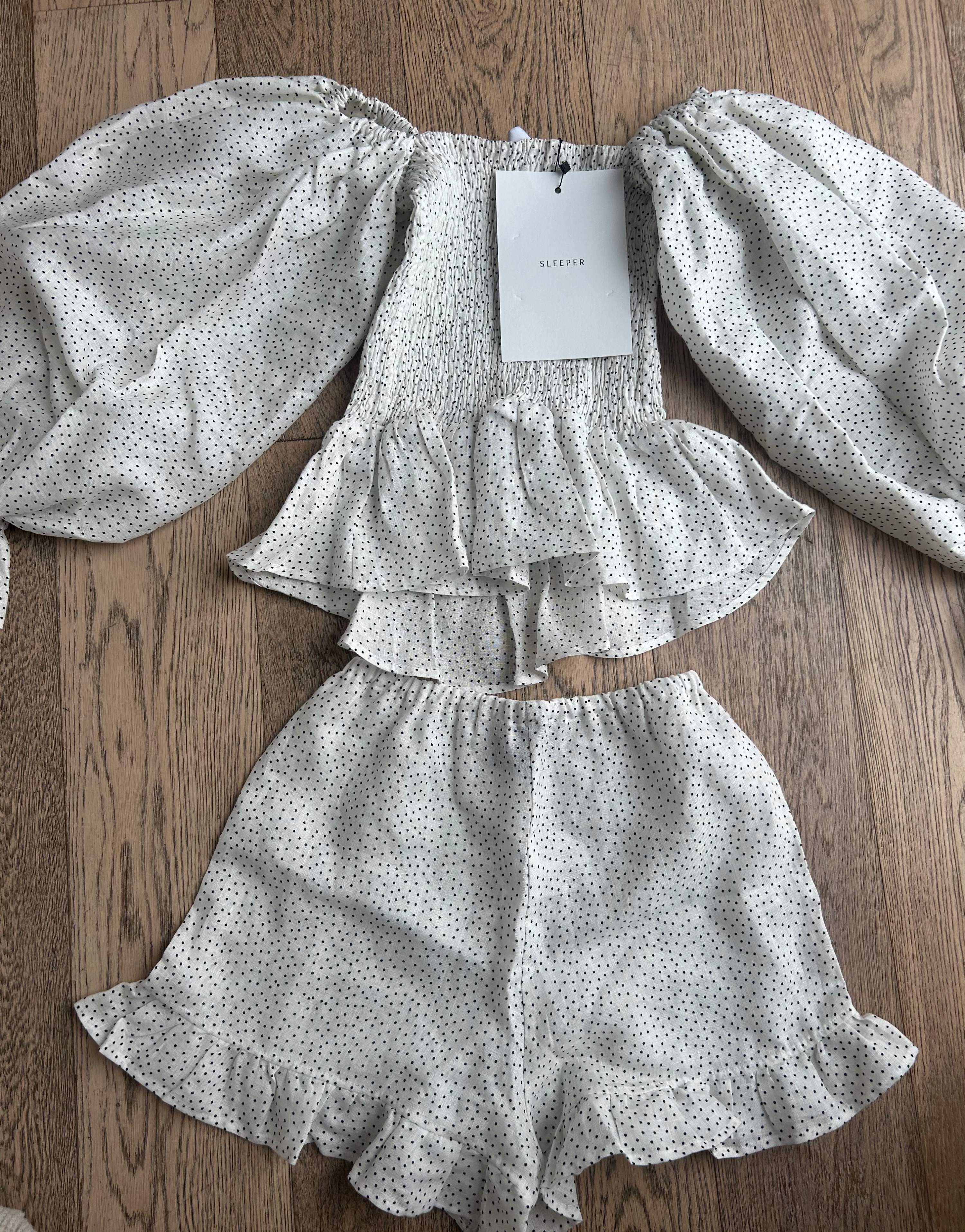 Sleeper White Polka Dot Frill  Playsuit Size XS linen