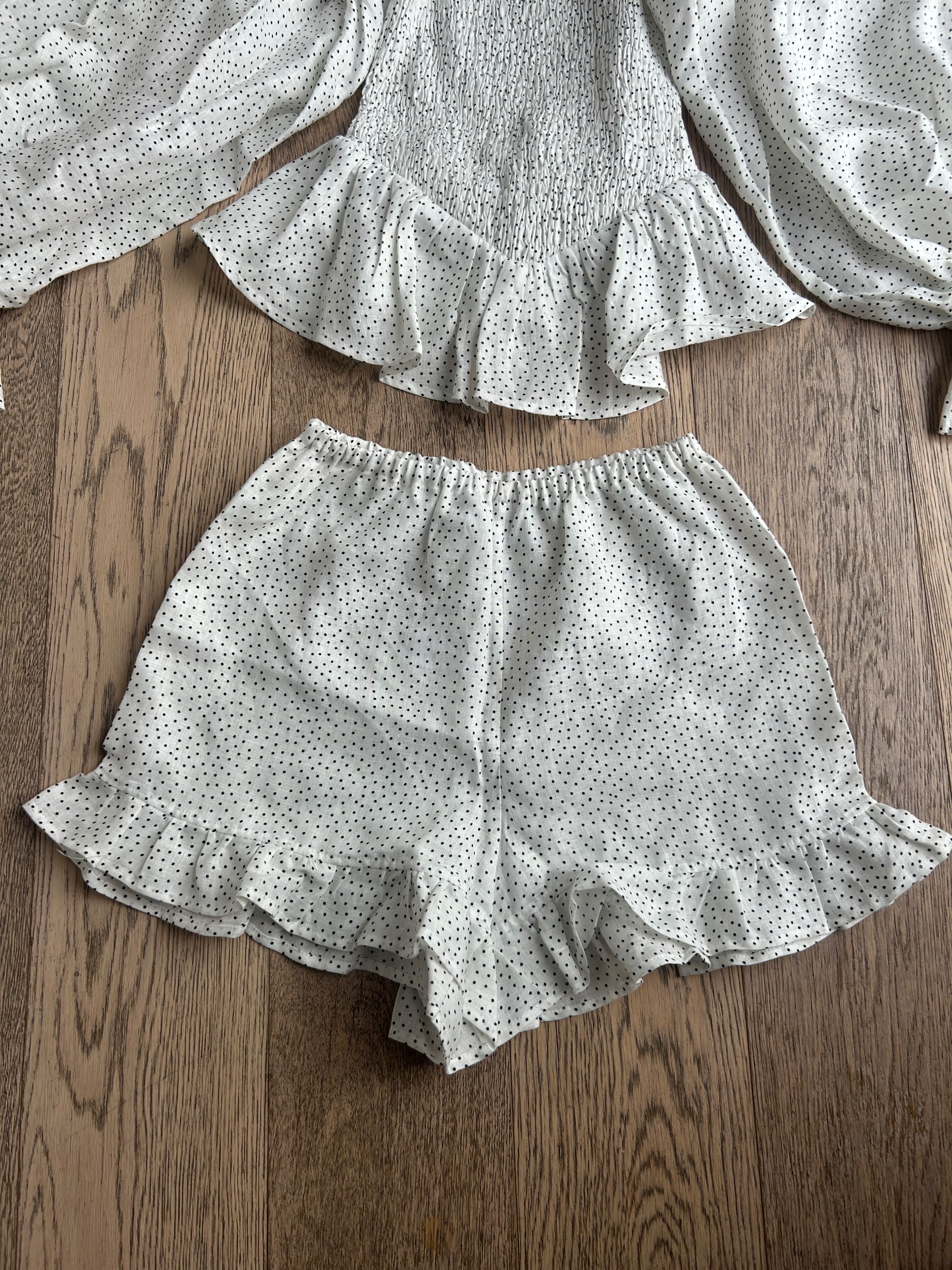 Sleeper White Polka Dot Frill  Playsuit Size XS linen