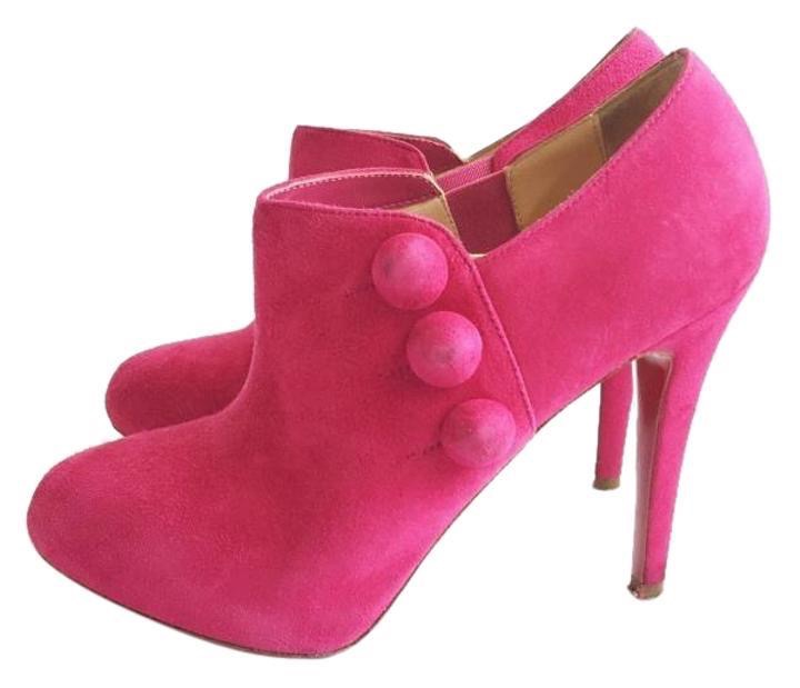 Preowned Christian Louboutin Pink Fushcia C'est  Moi Suede Leather Ankle Boots Size 36