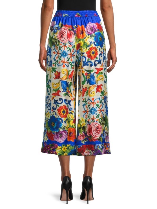 Dolce  Gabbana Sicilian Majolica Print Silk Twill Cropped Trousers Size XS