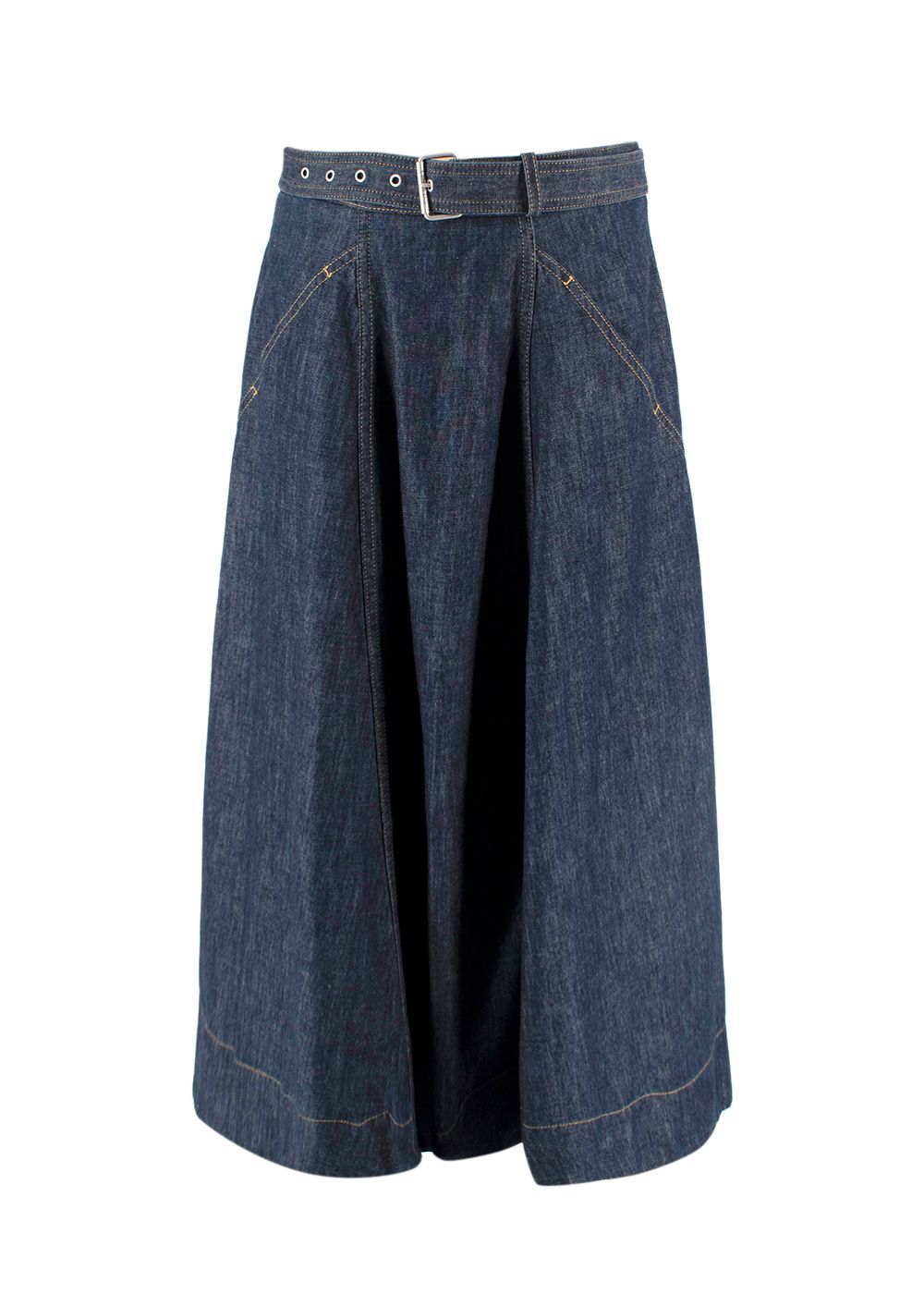 Dior Blue Denim Belted Pleated Midi Skirt Size L cotton