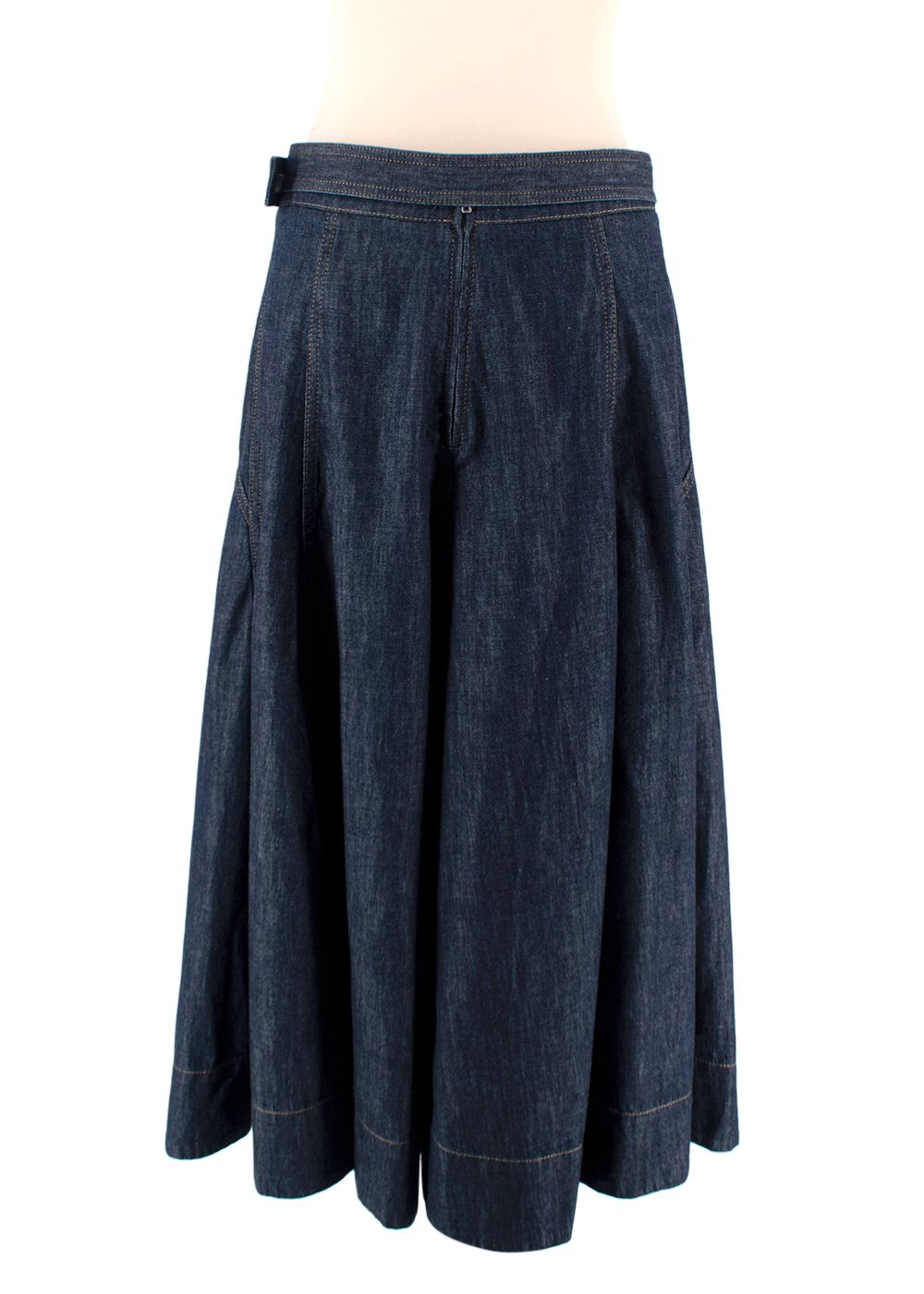 Dior Blue Denim Belted Pleated Midi Skirt Size L cotton