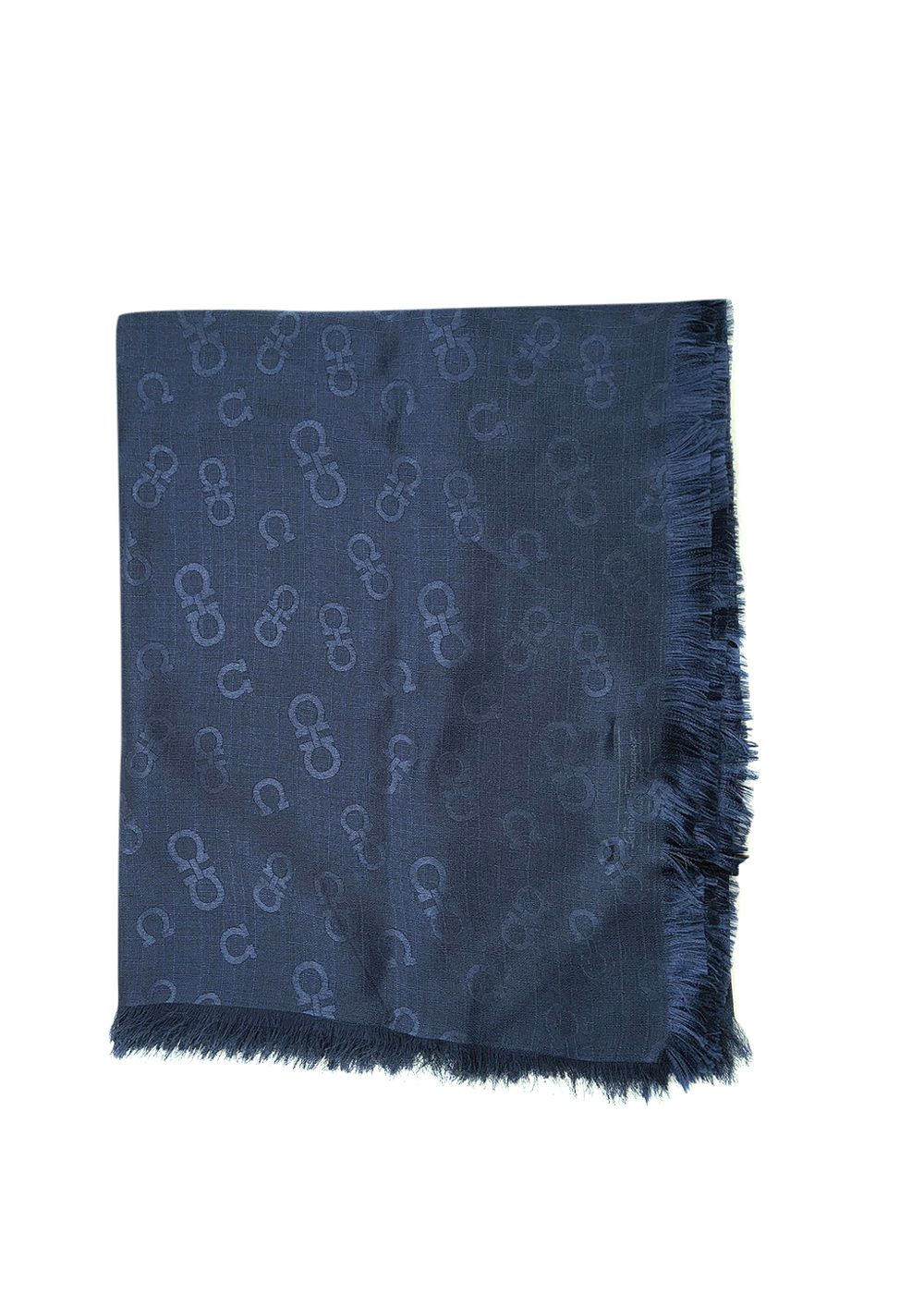 Salvatore Ferragamo Navy Monogram Silk Scarf Blue