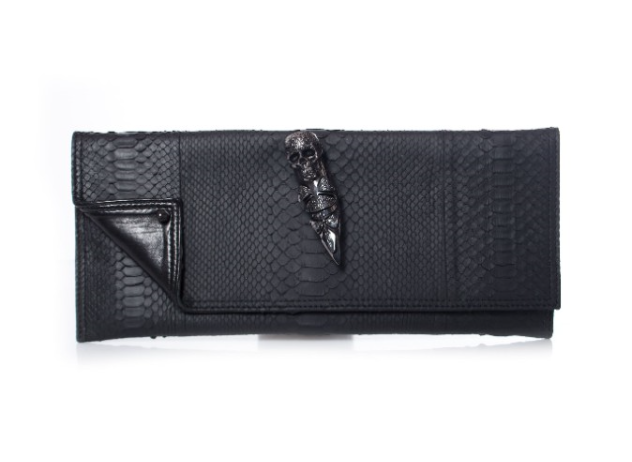 Maison Du Posh Rubber Python Knuckle Clutch Black leather