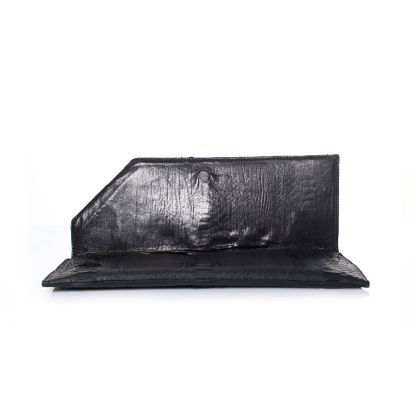 Maison Du Posh Rubber Python Knuckle Clutch Black leather