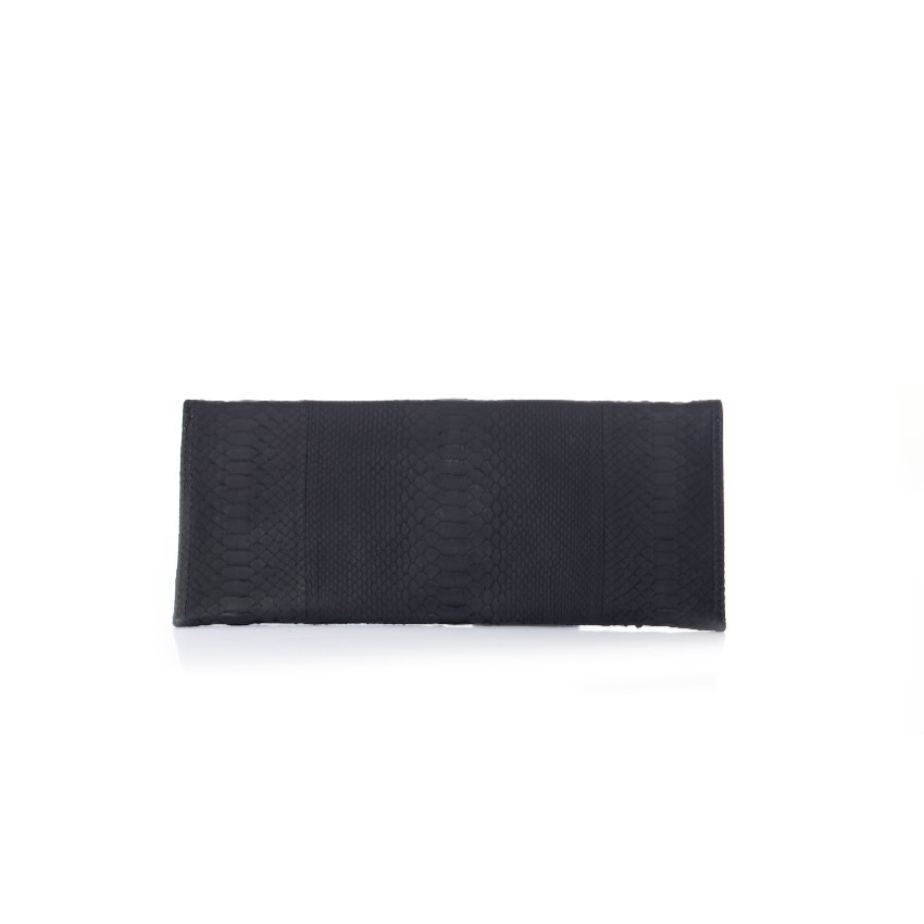 Maison Du Posh Rubber Python Knuckle Clutch Black leather