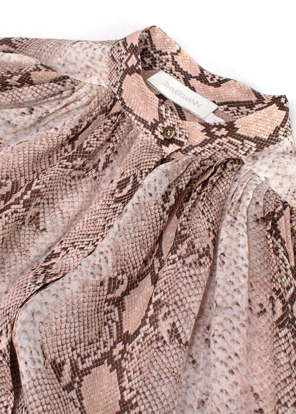 Zimmermann Zimmerman Snake Print Ramie Blouse Size S Pink/Brown synthetic