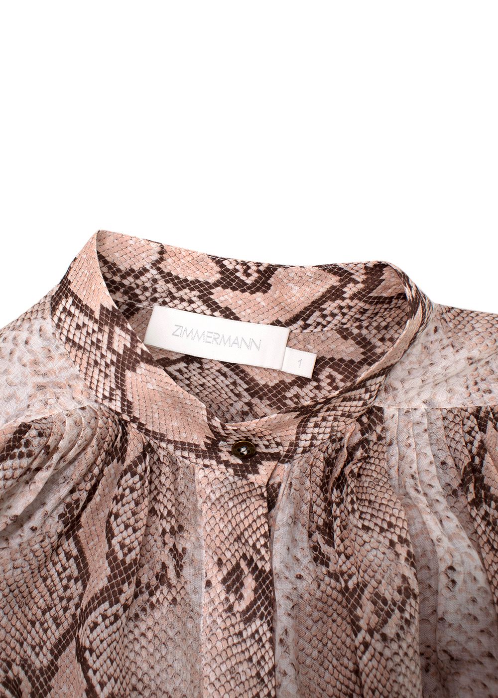 Zimmermann Zimmerman Snake Print Ramie Blouse Size S Pink/Brown synthetic