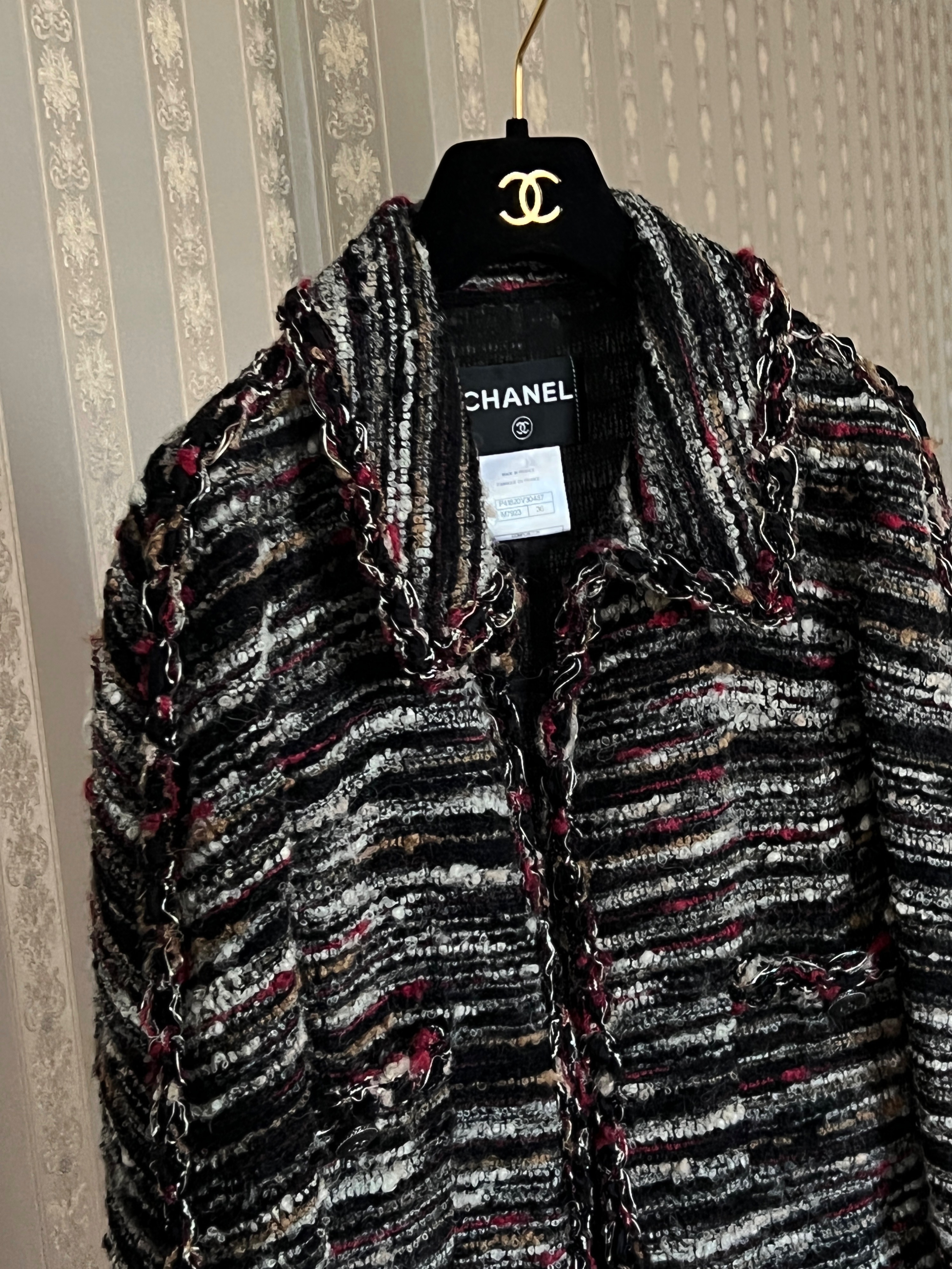 Chanel Black Multicoloured Tweed Jacket Size S multi