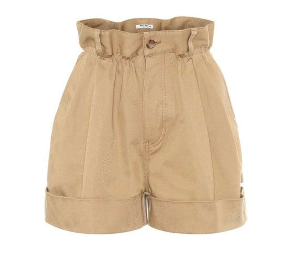 Preowned Miu Miu Elasticated Waist Tan Cotton Shorts Size 27/69 Khaki/Tan denim