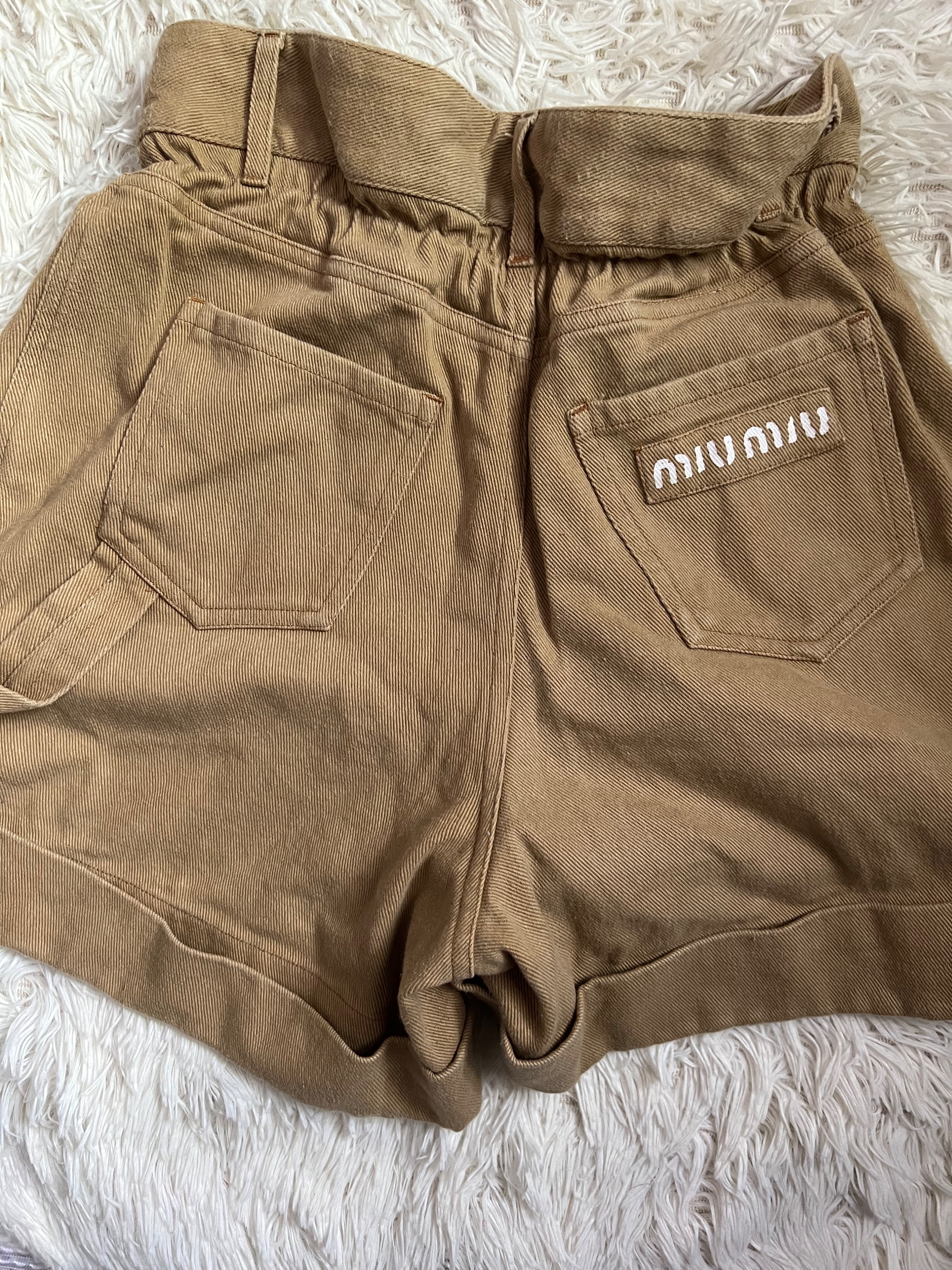 Preowned Miu Miu Elasticated Waist Tan Cotton Shorts Size 27/69 Khaki/Tan denim