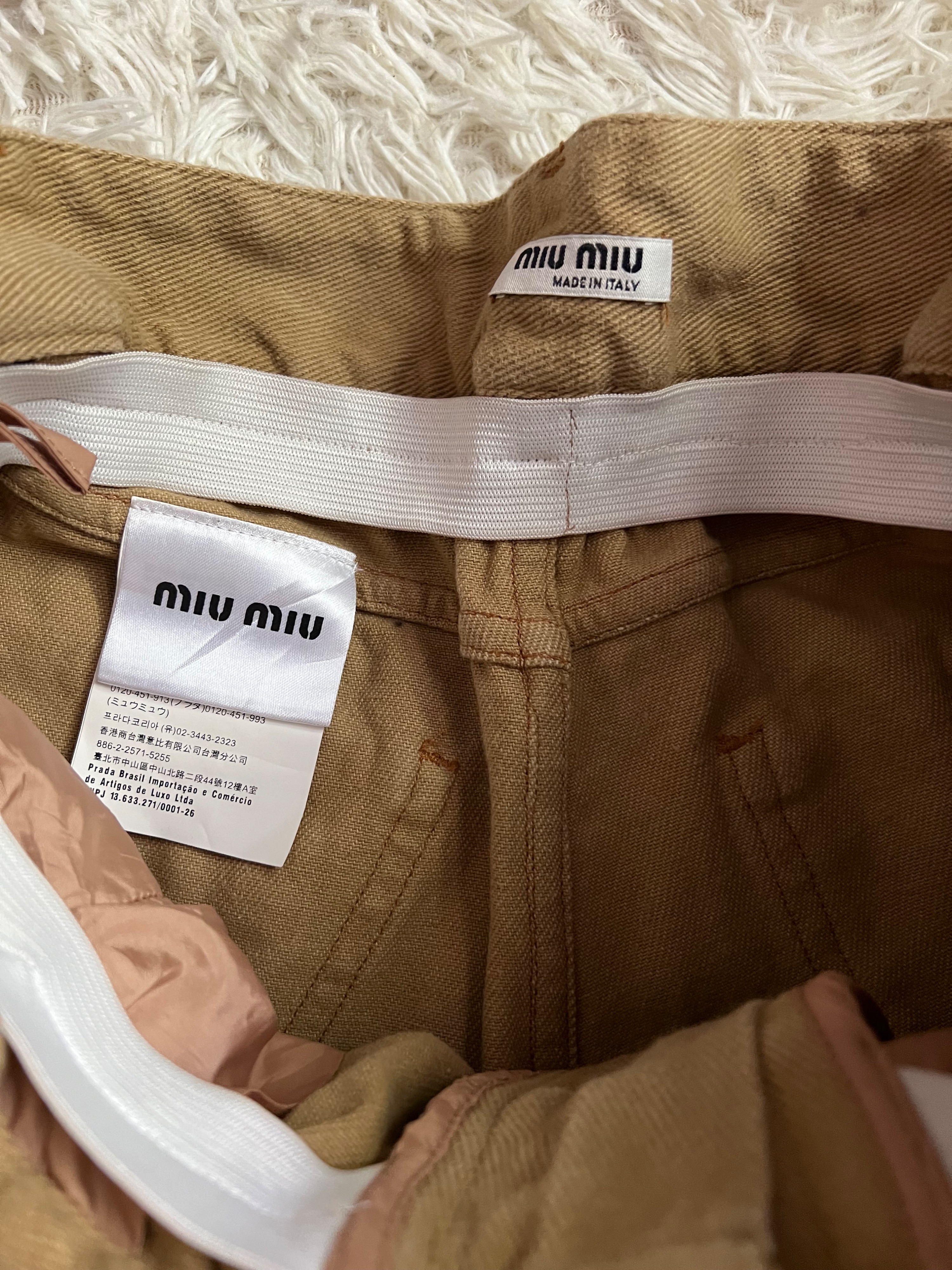 Preowned Miu Miu Elasticated Waist Tan Cotton Shorts Size 27/69 Khaki/Tan denim