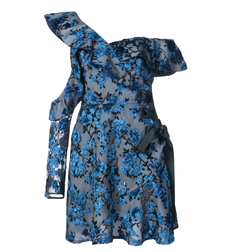 Self Portrait Blue Floral One Shoulder Wrap Dress Size S polyester/viscose