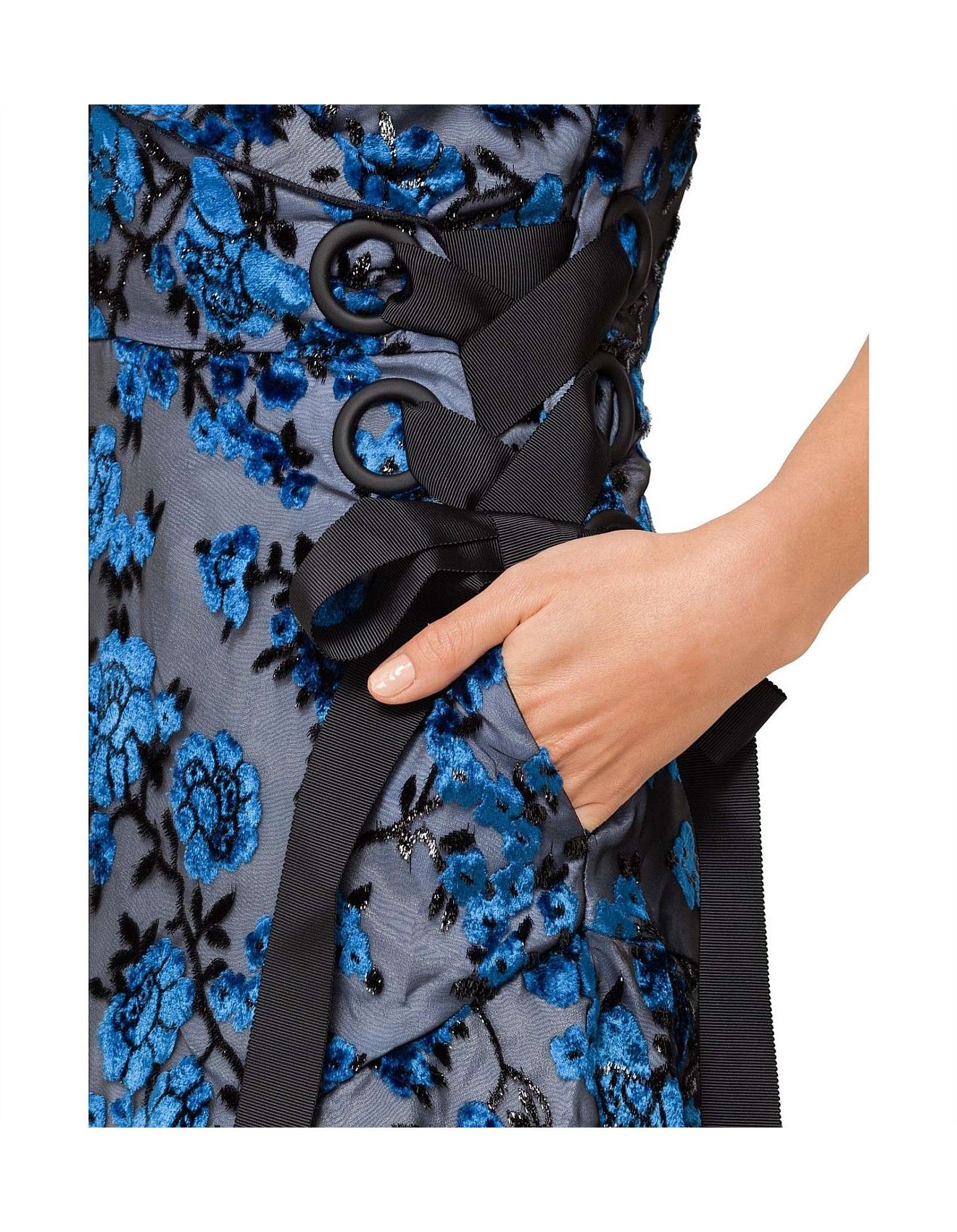 Self Portrait Blue Floral One Shoulder Wrap Dress Size S polyester/viscose