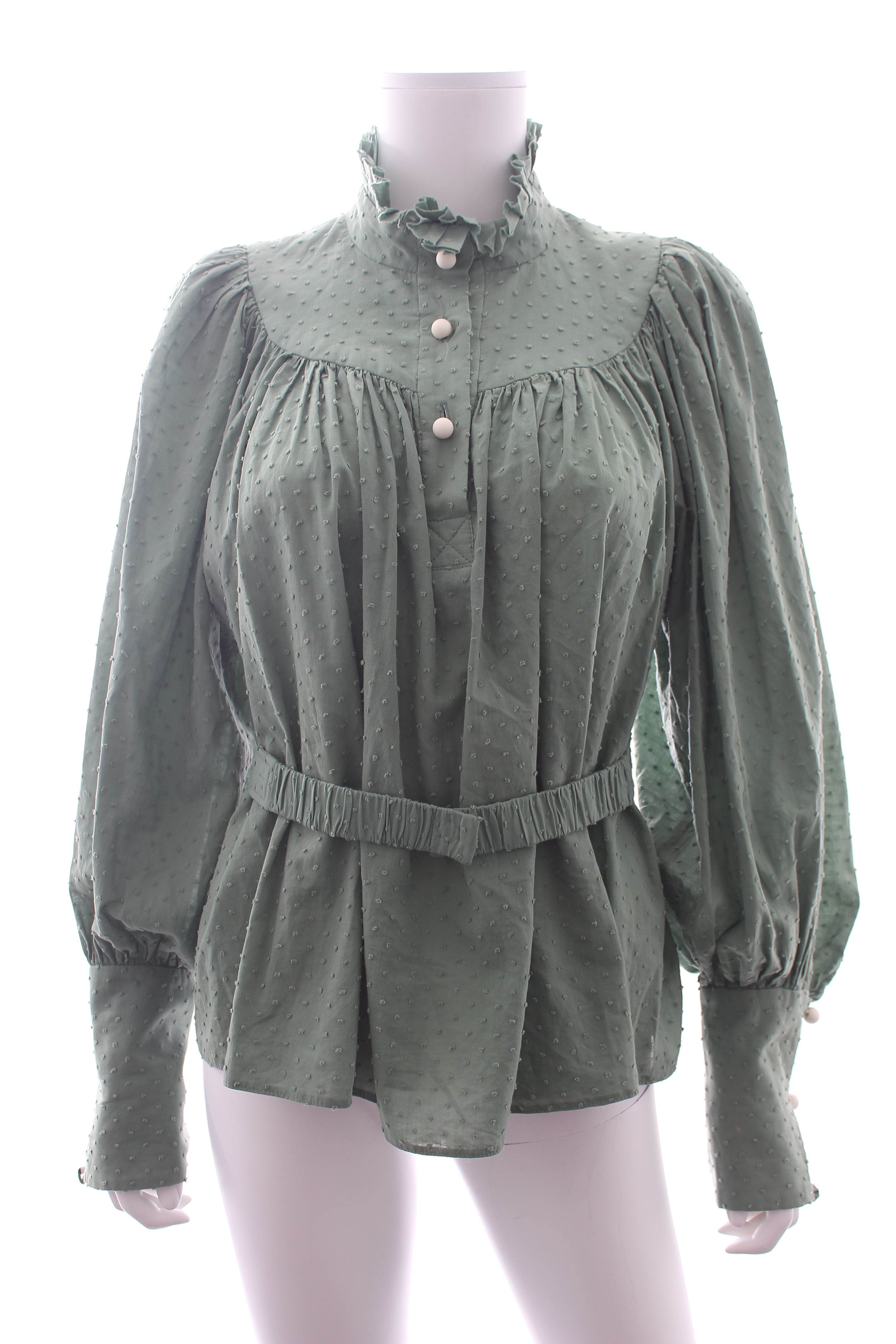 Anna Mason Green Swiss Cotton Blouse Size M