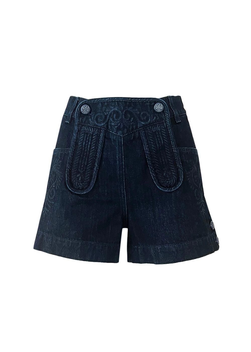 Chanel Paris/Salzburg Collection Denim Shorts Size S navy cotton