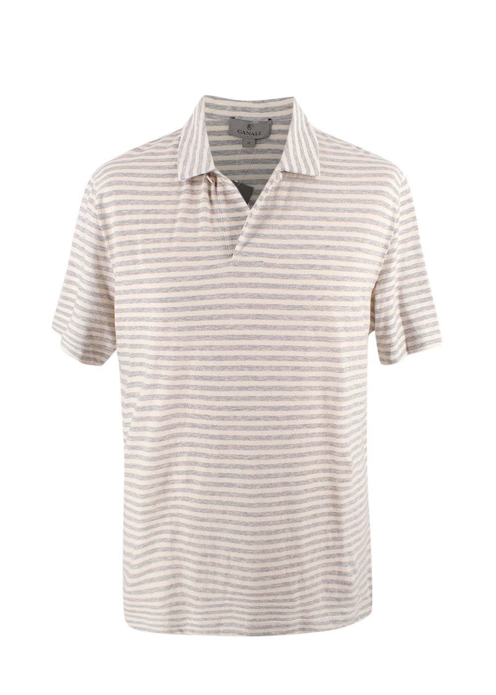 Men's Canali Striped Cotton Polo Shirt Size M Grey