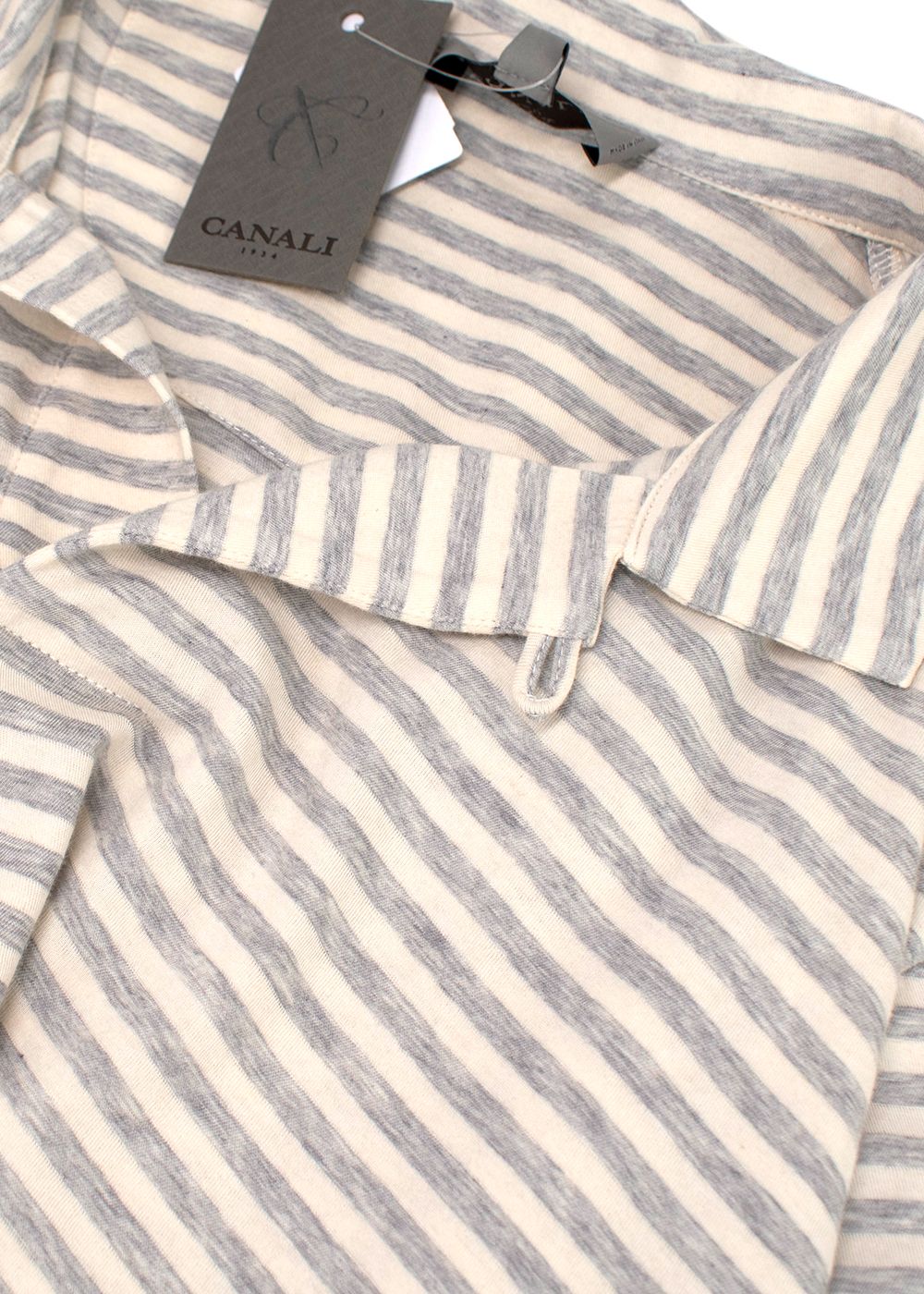 Men's Canali Striped Cotton Polo Shirt Size M Grey