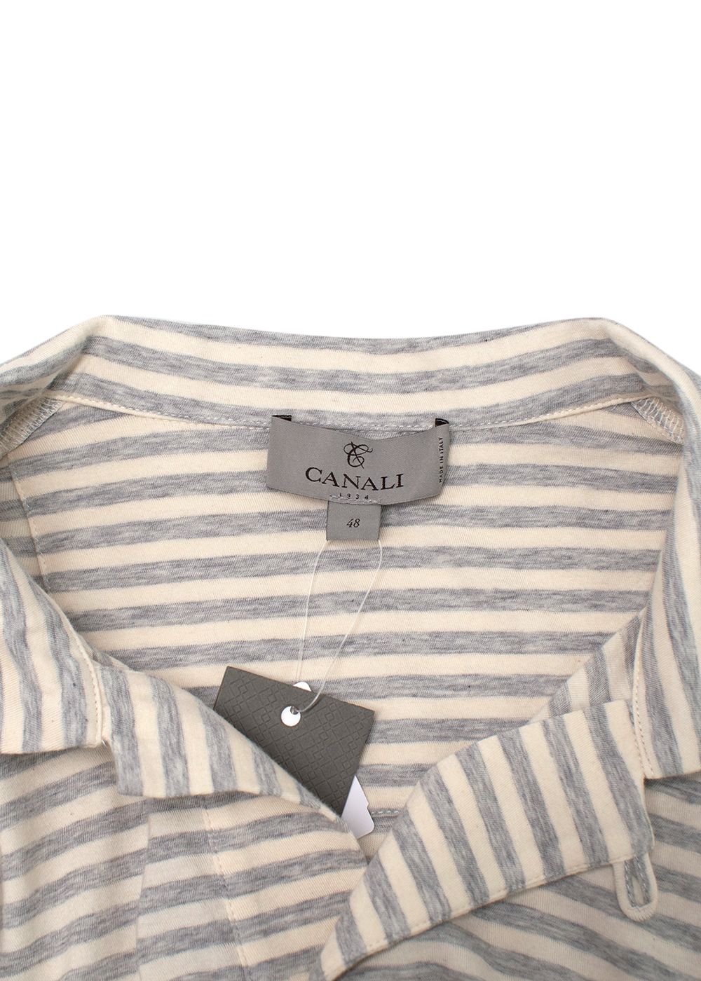 Men's Canali Striped Cotton Polo Shirt Size M Grey