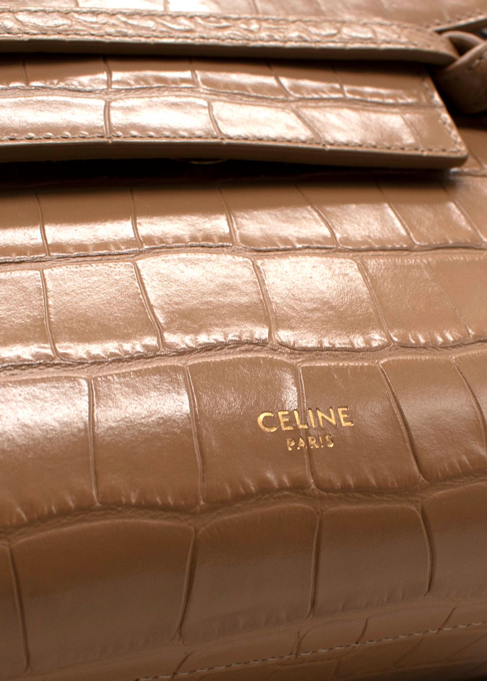 Preowned Celine Crocodile Embossed Calfskin Beige Belt Bag Beige/tan