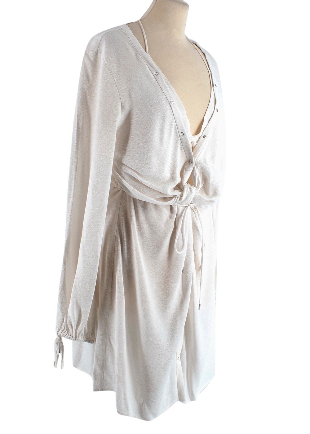 Preowned Dion Lee White Twist Placket Tunic Dress Size S Cream viscose