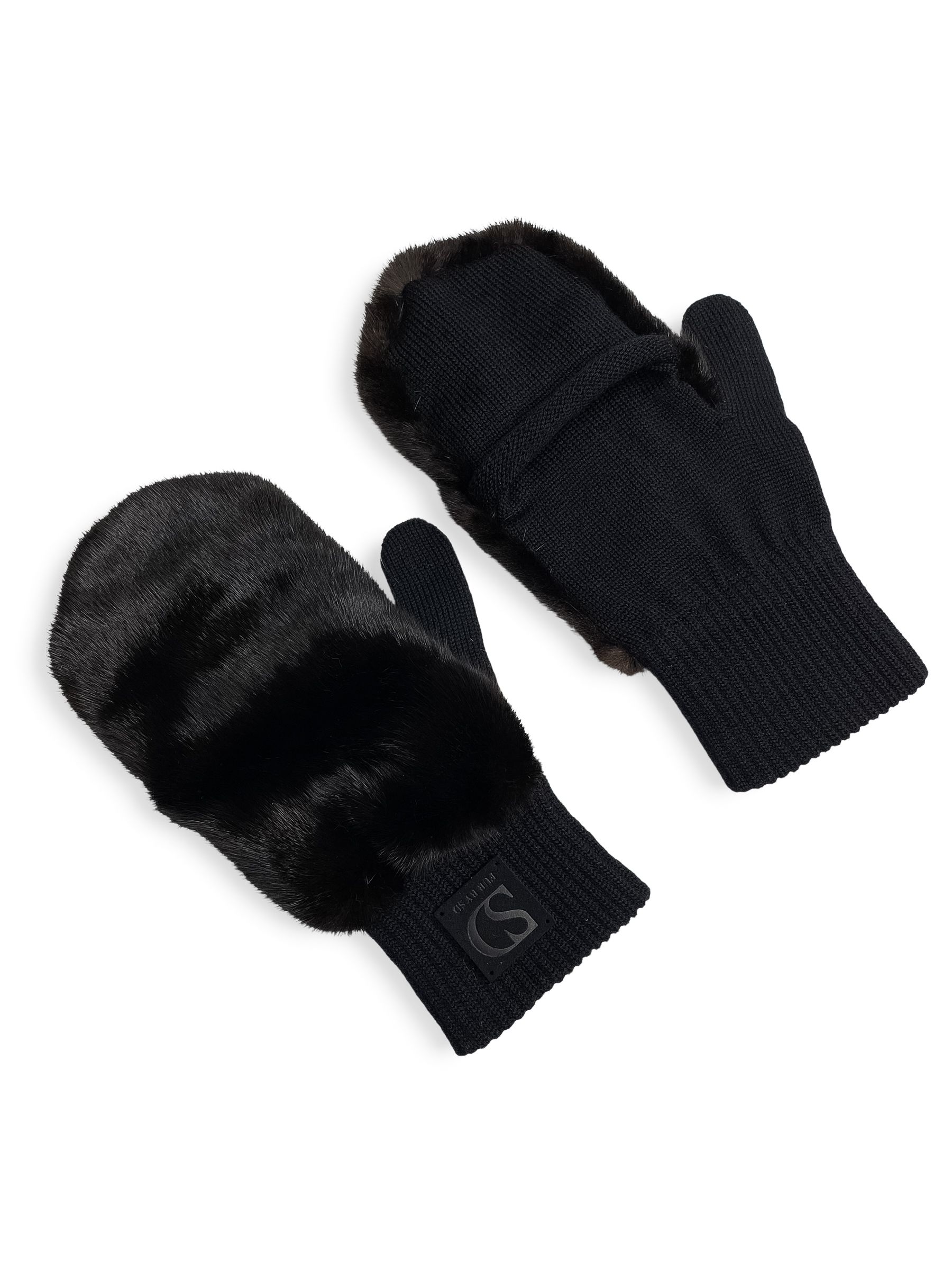 FurbySD Mink Fur  Merino Wool Gloves Size M Black