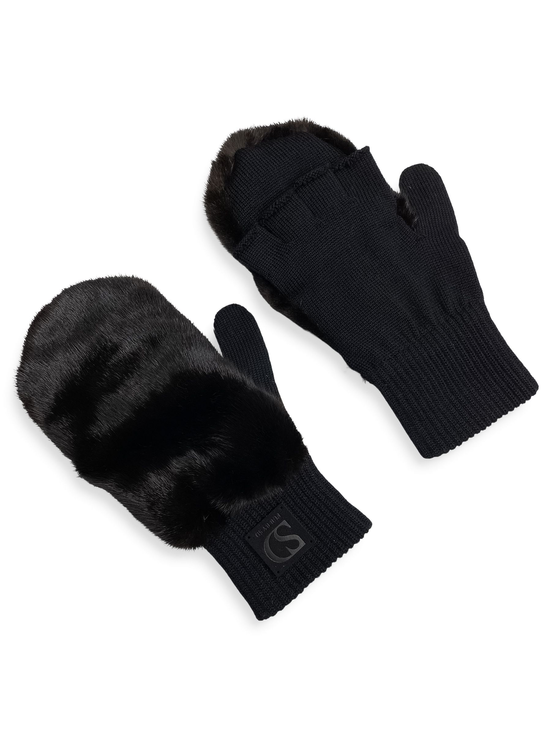 FurbySD Mink Fur  Merino Wool Gloves Size M Black