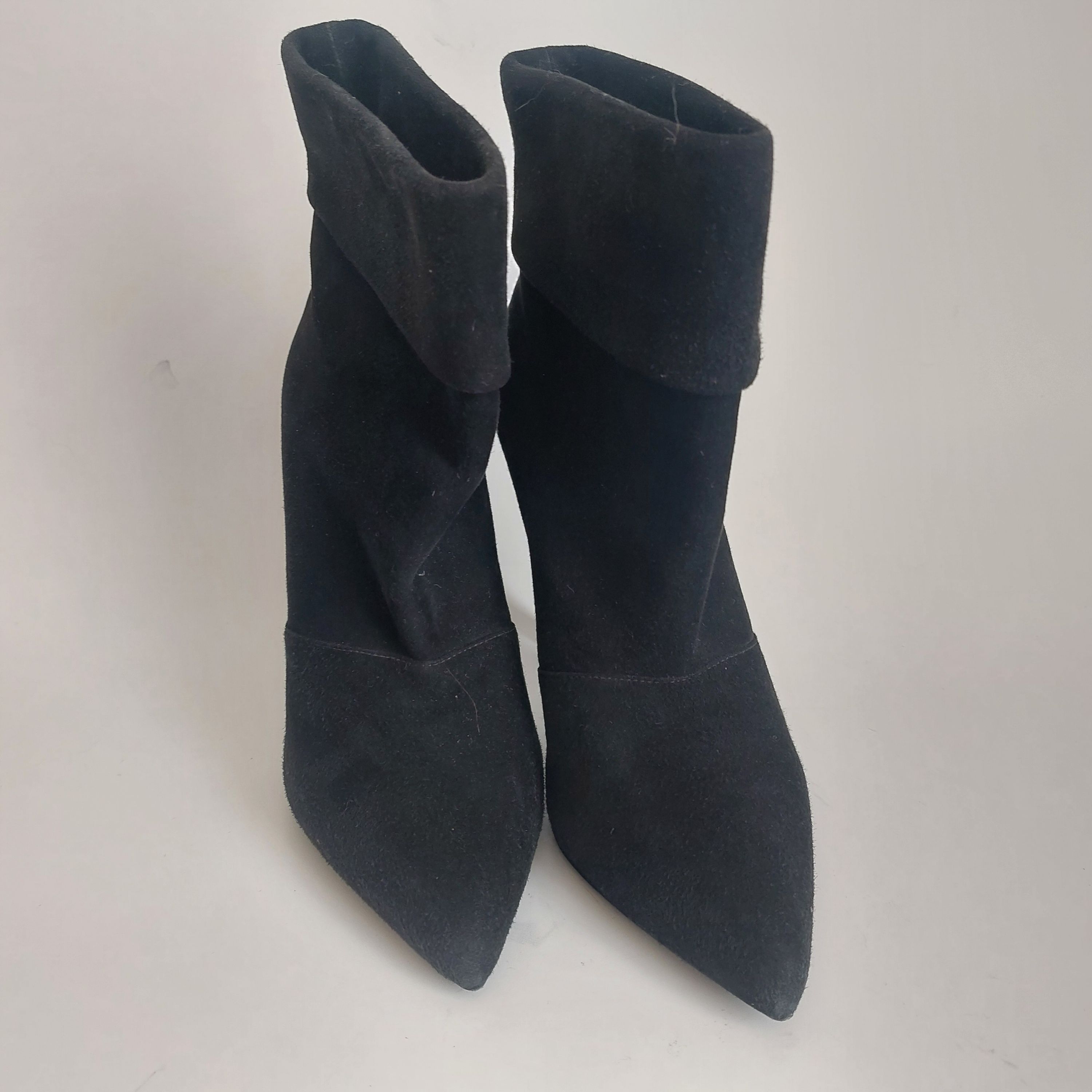 Preowned Saint Laurent Black Suede Fold Over Ankle Boots Size 36