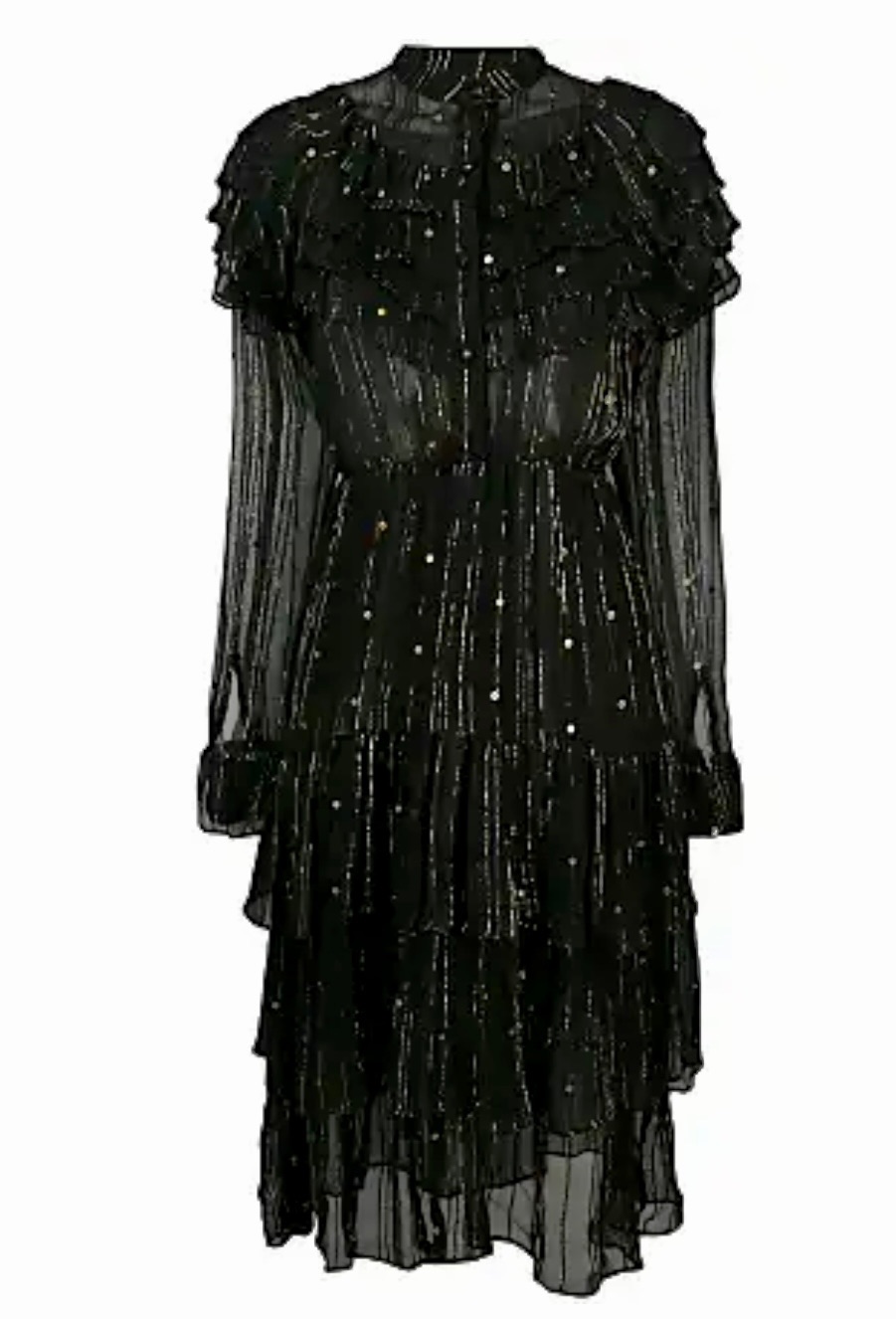 Dodo Bar Or Black Lurex Chiffon Ruffled Midi Dress Size S