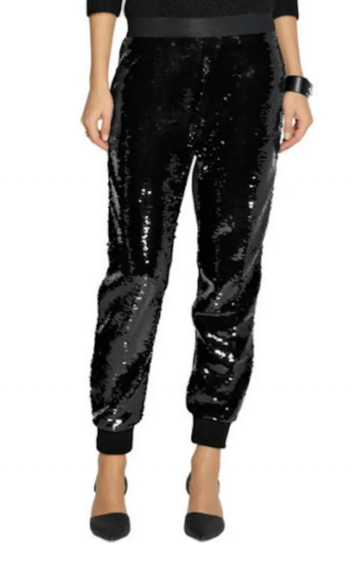 Preowned Giambattista Valli Sequin Embellished Silk Satin Trousers Size XS Black