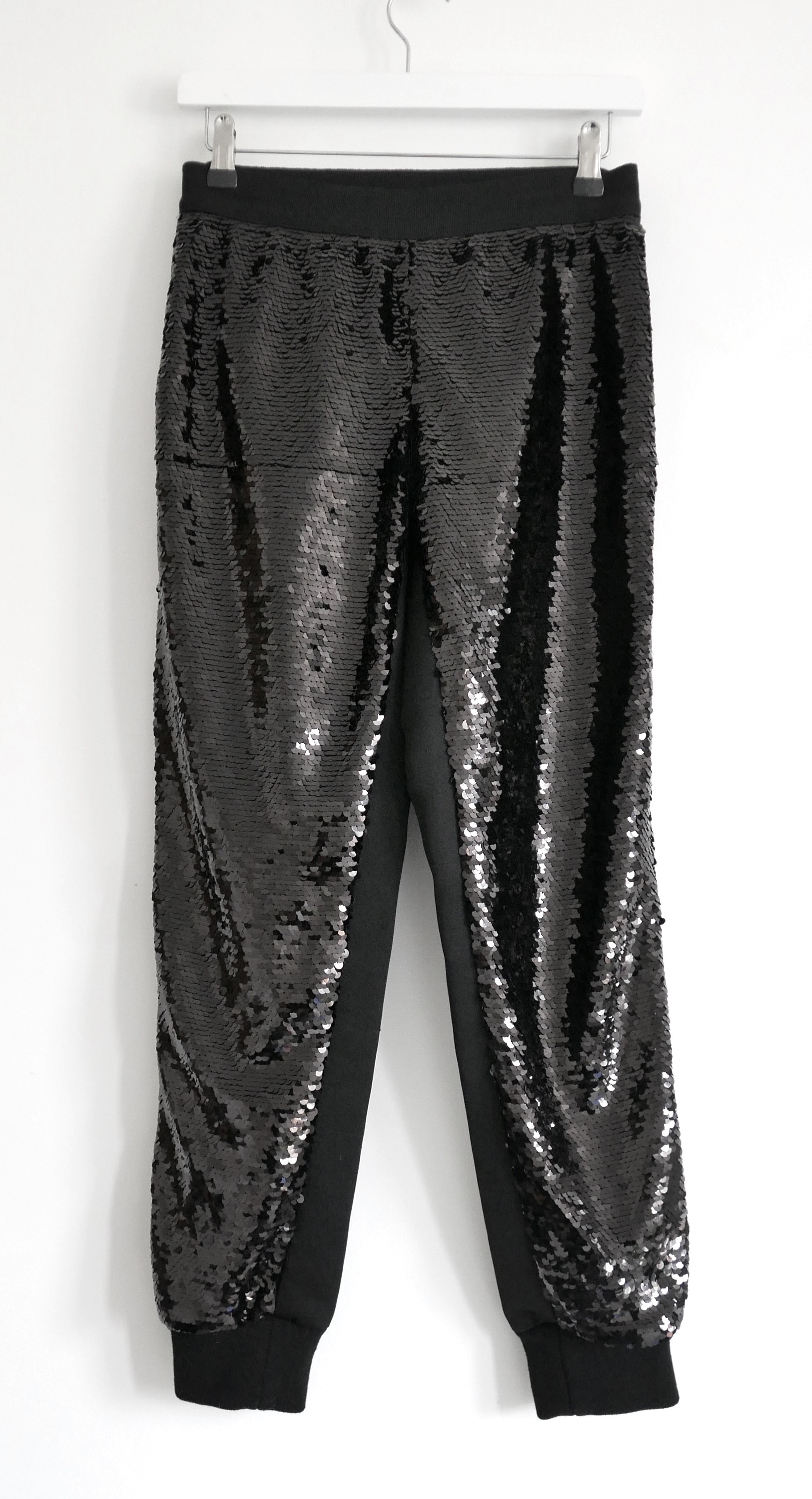 Preowned Giambattista Valli Sequin Embellished Silk Satin Trousers Size XS Black