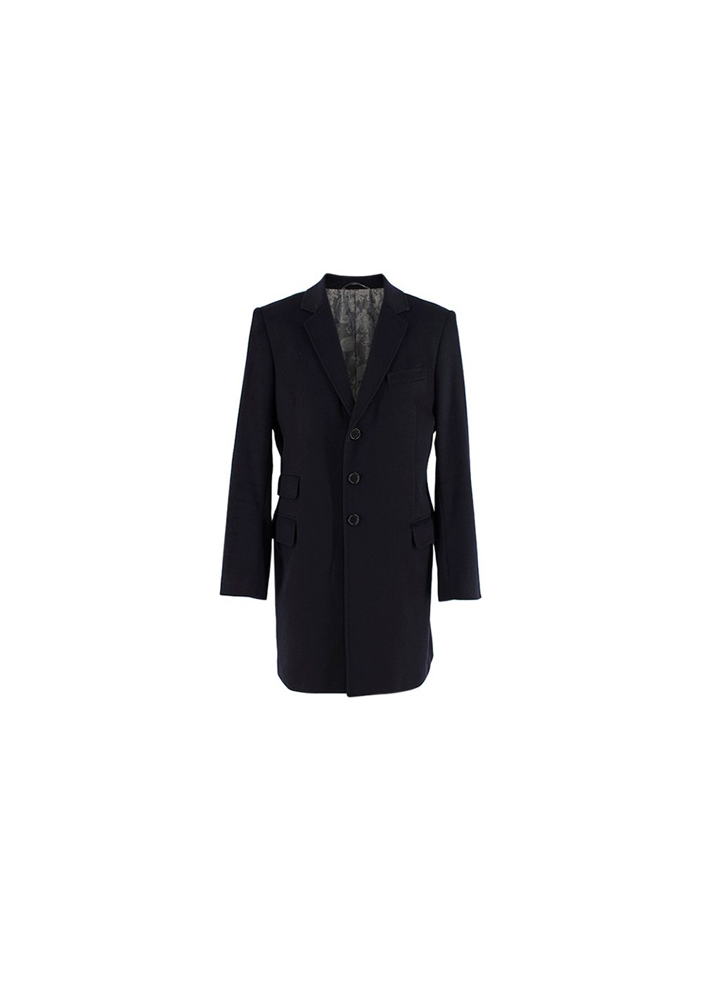 Men's Preowned Balmain Navy Cashmere Tailored Coat Size L