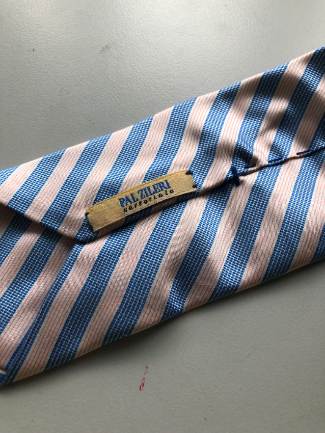 Men's Preowned Pal Zileri Blue  Pink Silk Striped Tie