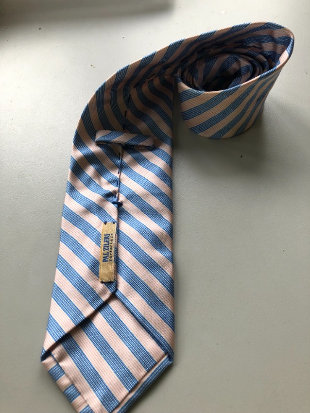 Men's Preowned Pal Zileri Blue  Pink Silk Striped Tie