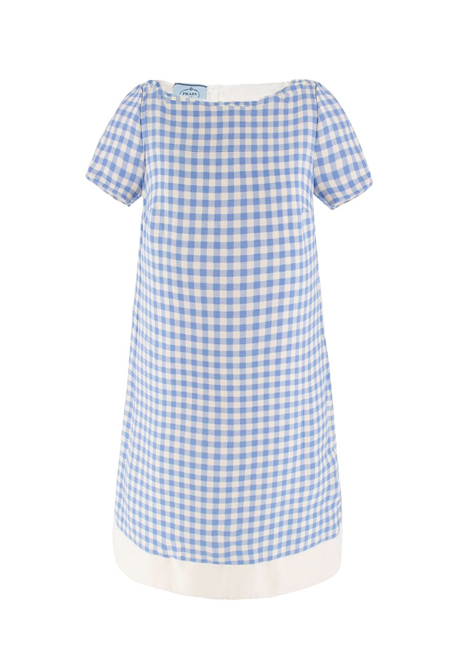 Preowned Prada Blue  White Checkered Dress Size M cotton