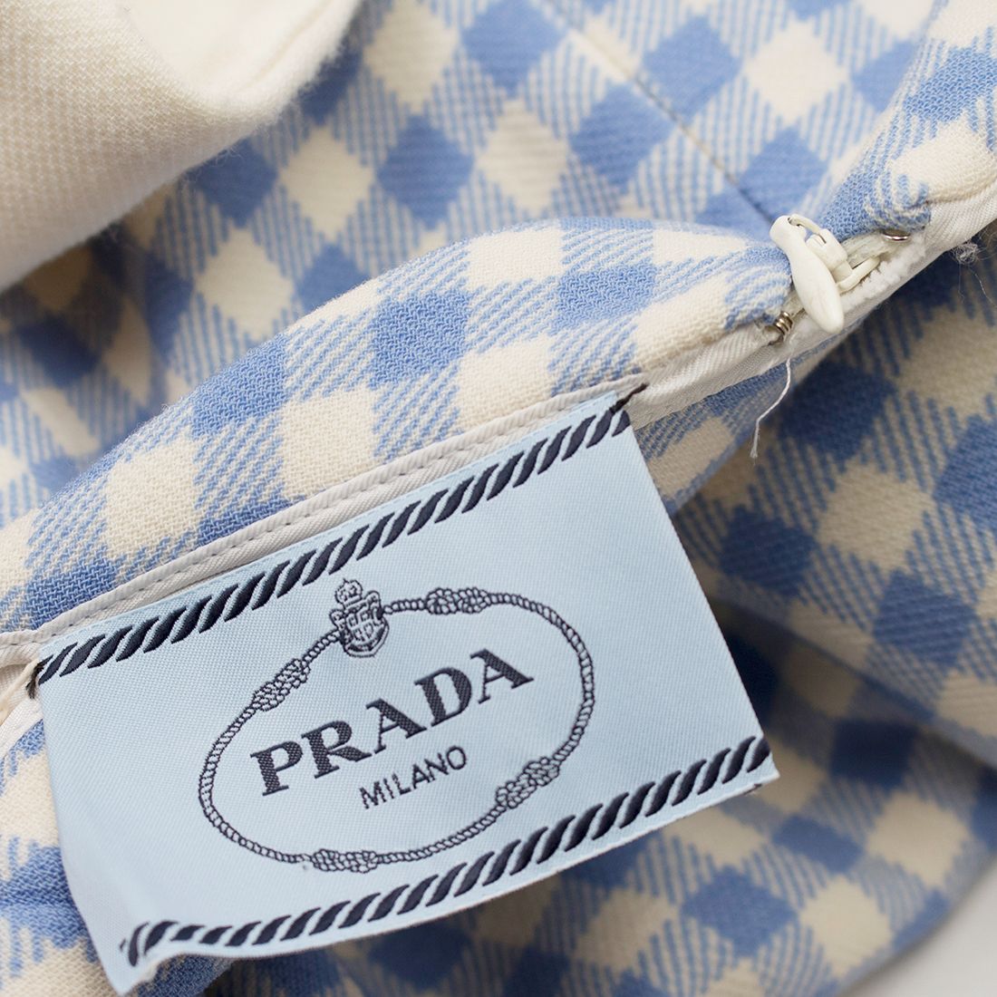 Preowned Prada Blue  White Checkered Dress Size M cotton