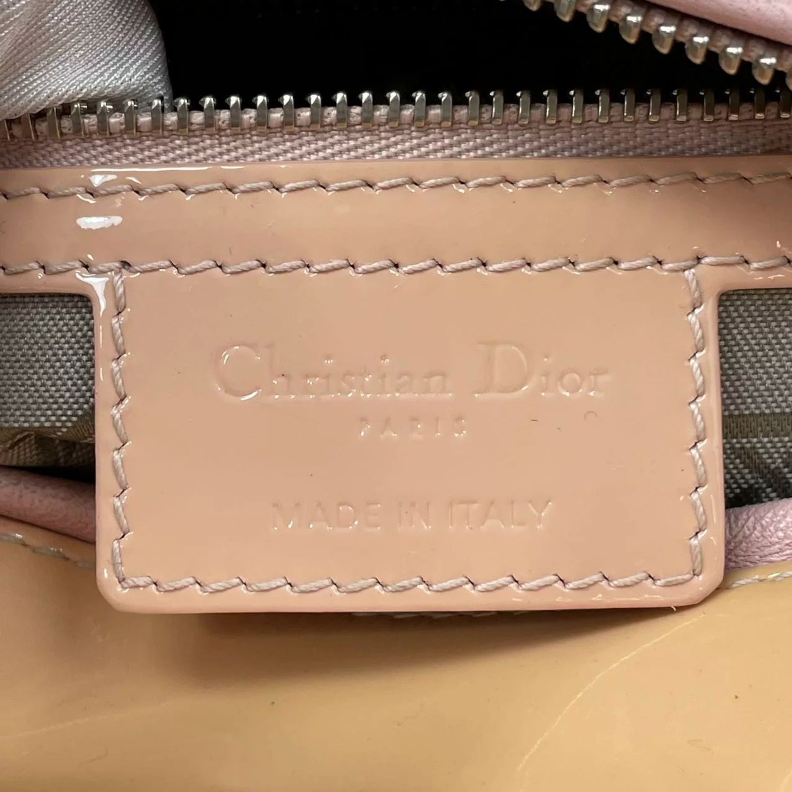 Preowned Dior Beige Patent Leather Medium Lady Dior