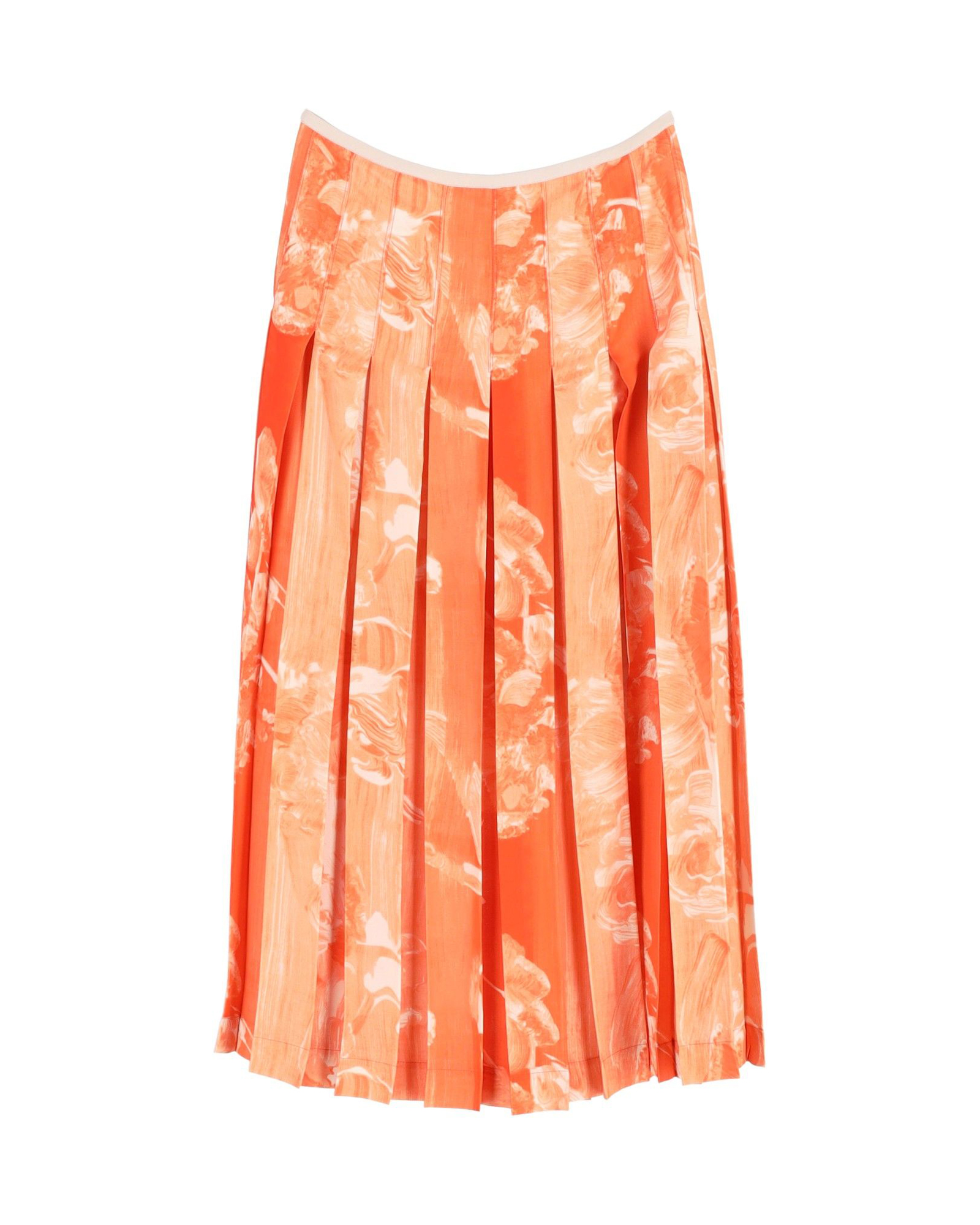 Preowned Victoria Beckham Orange Pleated Printed Skirt Size S orange | orange cotton