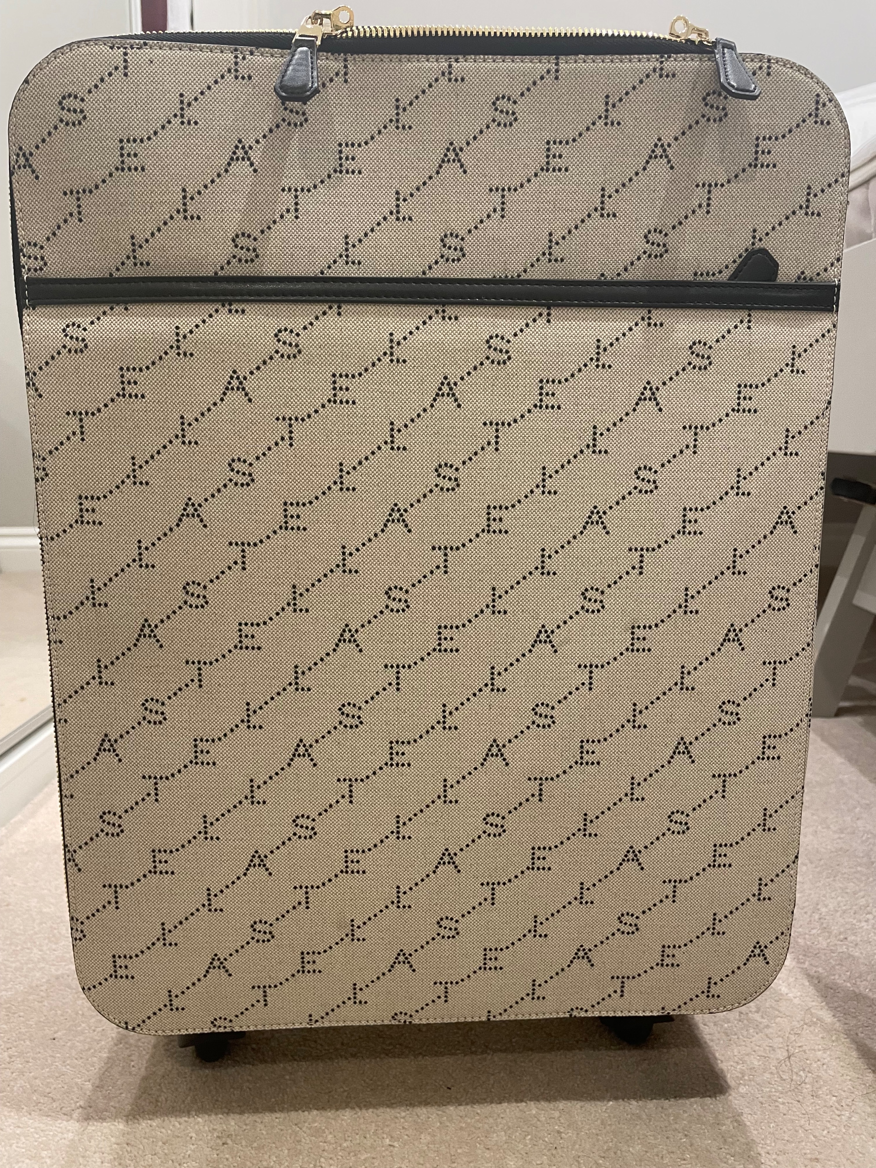 Stella McCartney Logo Print Wheeled Cabin Luggage Beige textile