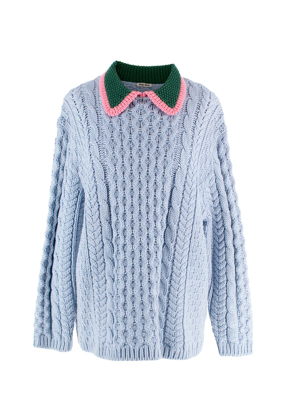 Miu Miu Blue Argyle Knit Jumper with Contrast Collar Detail Size M wool