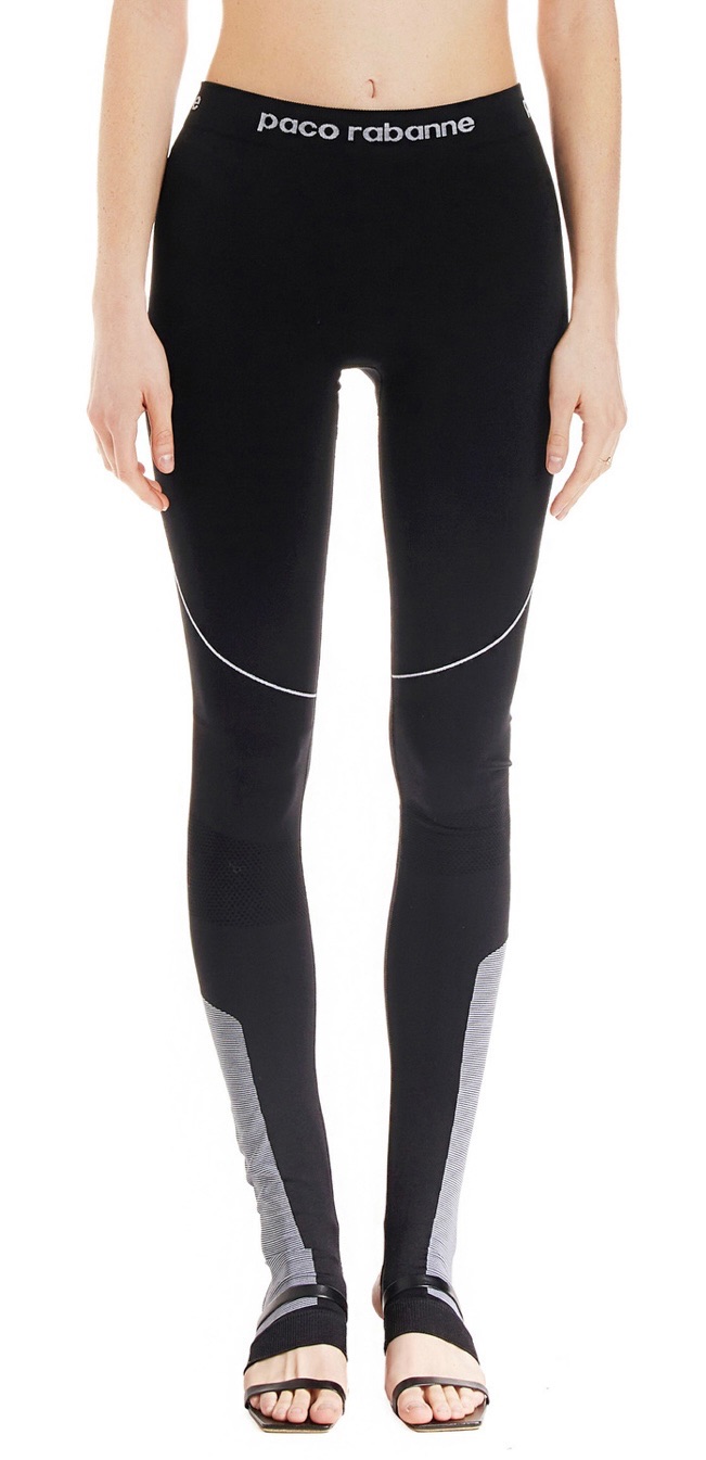 Paco Rabanne Black Technical Stirrup Leggings Size S Black / grey polyamide