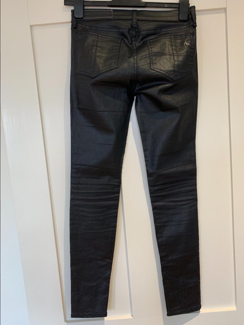 Preowned Rag  Bone Zipped-Hem Wet-Look Jeans Size 26/66 Black cotton