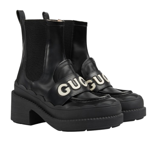 Gucci Black Logo Platform Leather Boots Size 38.5