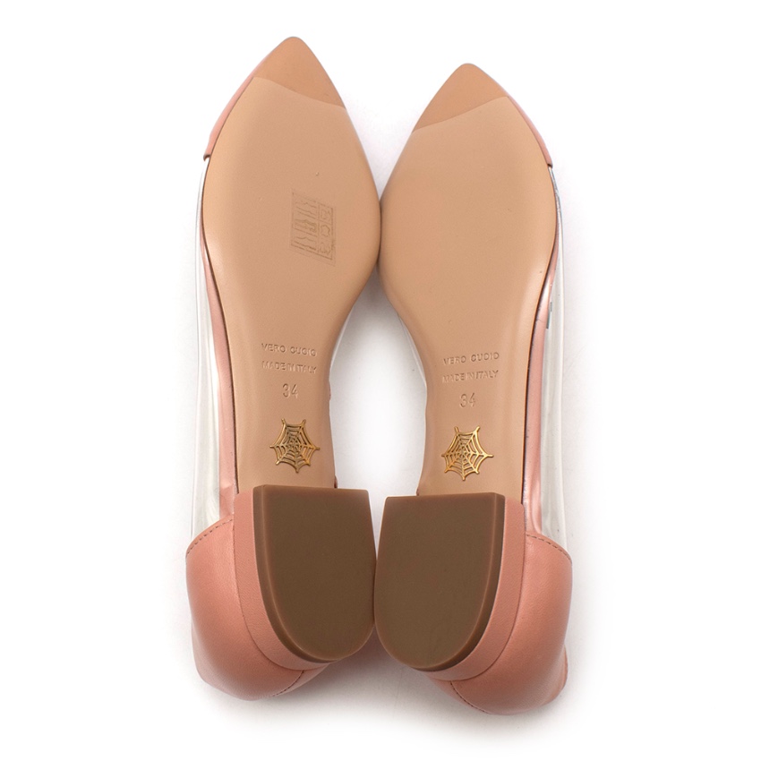 Charlotte Olympia Pink Leather  Vinyl Kitten Flats - Size 34 Size 35